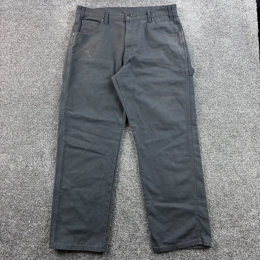 Vintage Dickies Carpenter Pants Mens 36x30 Gray Faded Distressed Heavy Canvas
